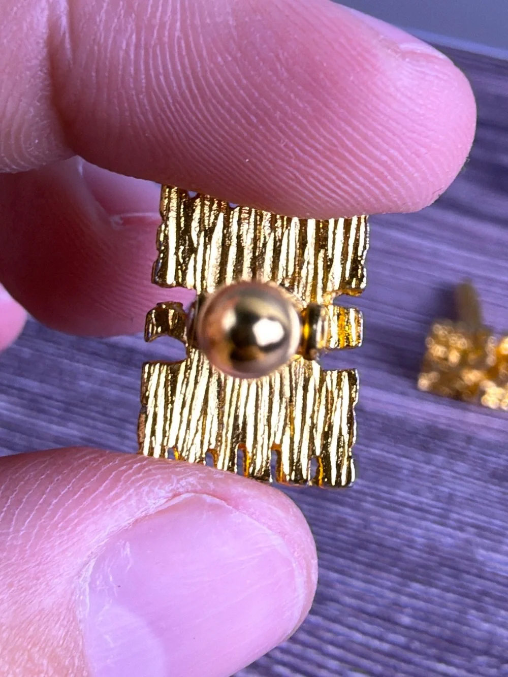 Vintage Christian Dior Gold Tone Nugget Brutalist Cufflinks